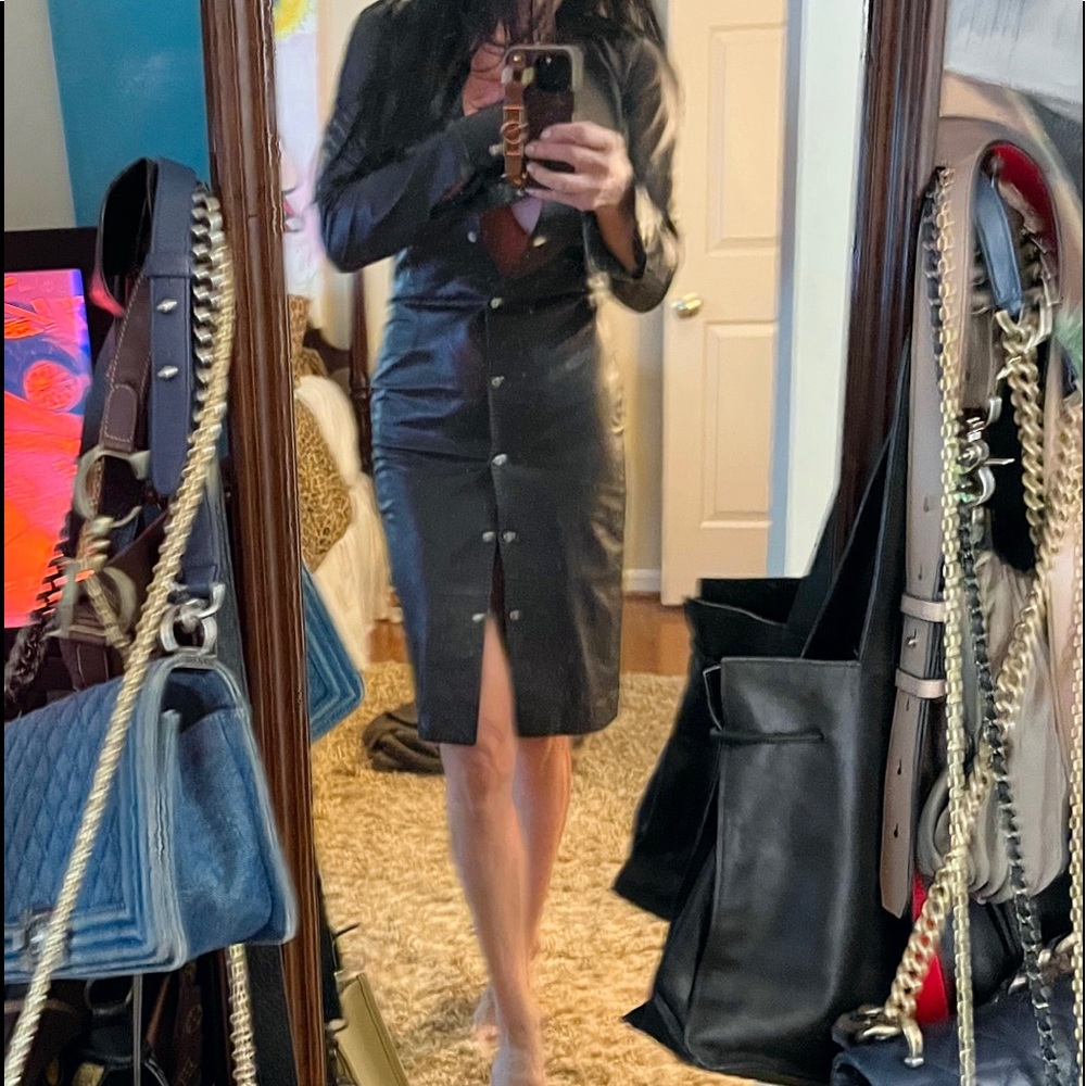 Ralph Laure  black leather snap dress silver hardware size 4 - Picture 6 of 6